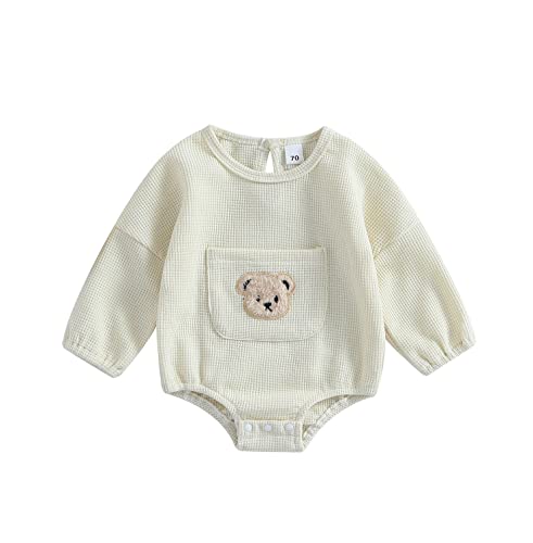Image of Douhoow Cute Baby Sweatshirt Romper Waffle Knit Baby Clothes Infant Girl Boy Fall Winter Outfits