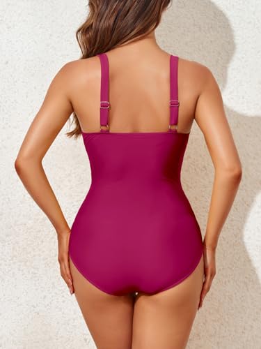 Image of Smismivo Tummy Control Swimsuits for Women Slimming One Piece Bathing Suit Retro Ruched Push Up Vintage Padded Swimwear