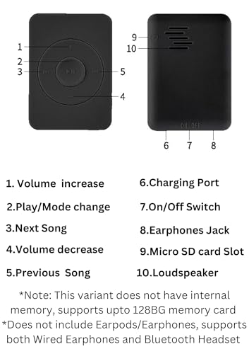 Image of Xzor Bluetooth MP3 Player - Portable Music Player with Built-in Speaker, Auto Pairing, Supports Wired & Bluetooth Earbuds /Headsets- Expandable Upto 128GB (Matte Black)