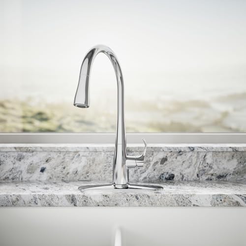 Image of KOHLER 596-CP Simplice Kitchen Sink Faucets with Pull Down Sprayer, 3-Spray Design, Polished Chrome Kitchen Faucets, High Arch