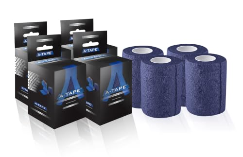 Image of A-Tape Breathable Self Adhesive Cohesive Bandage Wrap - Athletic Non-Woven for Sports, Medical Use, Injuries, Knee & Wrist Support - Suitable for Humans & Pets (Navy Blue, 7.5 cm Pack Of 4)