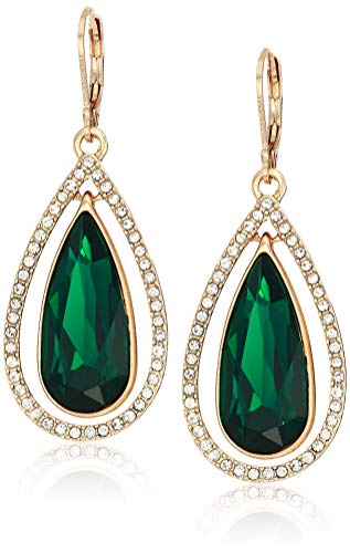 Image of Anne Klein PE Tear DRP Orbital-GLD/Emerald, One Size, Metal, Created Zircon