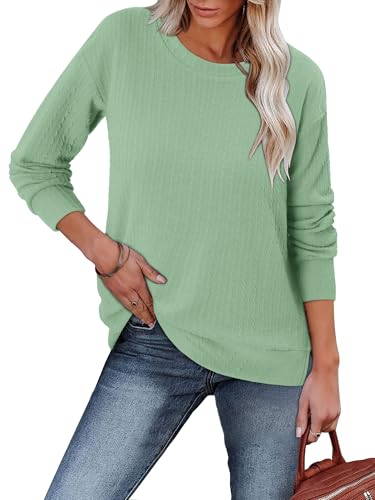 ONLYSHE Womens Shirts Long Sleeve Crewneck Tunic Tops Casual Lightweight Knit Solid Color Sweatshirts Trendy Blouse Basic Tee