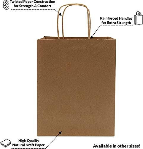 Image of Aakriti Craft Paper Bags, Rakhi Gift Bags with Handles, Small Craft Shopping Bags in Bulk for Boutiques, Small Business, Retail Stores, Gifts & Merchandise (BROWN-100PCS, LARGE-12.5 inch x 6 inch x 16.5 inch)