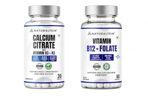 Image of Naturaltein Bone & Energy Support Duo | Calcium + Vitamin B12 & Folate