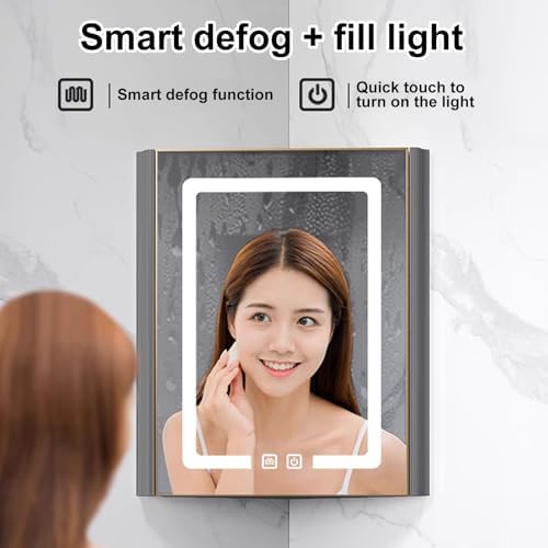 Modern Corner Bathroom Vanity with Ceramic Sink & Anti-Fog LED Mirror, Space-Saving Wall-Mounted Cabinet for Small Bathrooms, Stylish White Design (48cm/19)