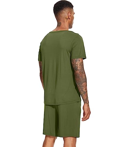 WiWi Mens Pajamas Set Soft Short Sleeve Pj Sleepwear Top and Shorts Pajama Sets Loungewear-Viscose from Bamboo S-3X2