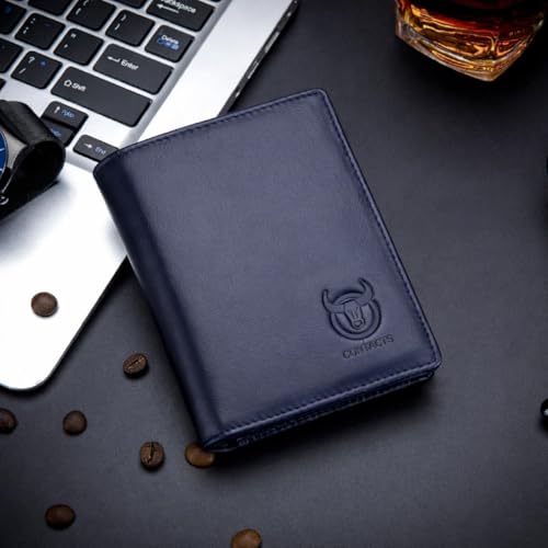 Contacts Men's Genuine Leather Wallet | RFID Blocking Wallet for Men| Up to 15 Card Slots & 1 ID Window | Large Capacity Can Hold 50 Currency Notes (Blue)