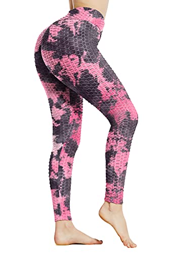 syoss TIK Tok Leggings for Women Butt Lift, Anti-Cellulite Scrunch Honeycomb Texture Booty Lifting High Waisted Tummy Control Workout Yoga Pants for Women, for Around The House. B/P, XL