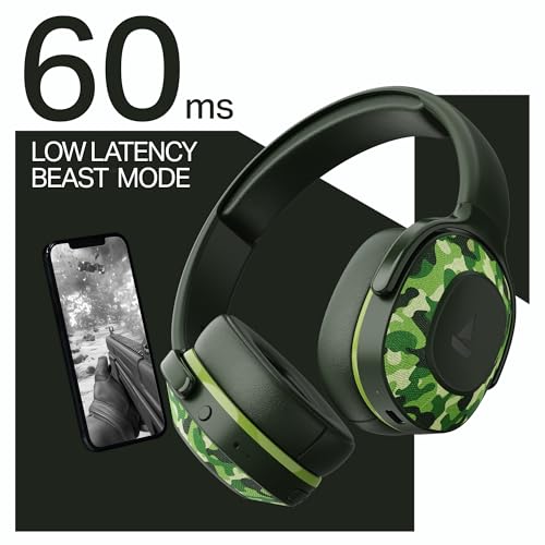 Image of Boat Rockerz 413, 60H Battery, 40Mm Drivers, Dual Pair,ENx Tech, Low Latency, Stream Ad Free Music via App Support, Bluetooth Headphones, Wireless Over Ear Headphone with Mic (Army Green)