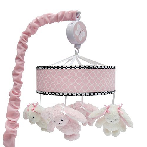 Lambs & Ivy Duchess Pink/Black Bunny Musical Mobile Baby