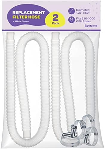 Replacement Hose For Above Ground Pools [Set of 2] 1.25" Diameter Accessory Pool Pump Replacement Hose 59” Long - Filter Pump Hose For Intex Pump Models #607 #637. Bundled With 4 SEWANTA Metal Clamps
