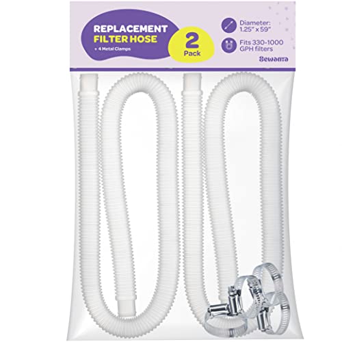 Replacement Hose For Above Ground Pools [Set Of 2] 1.25" Diameter Accessory Pool Pump Replacement Hose 59” Long - Filter Pump Hose For Intex Pump Models #607 #637. Bundled With 4 Sewanta Metal Clamps #TOP13