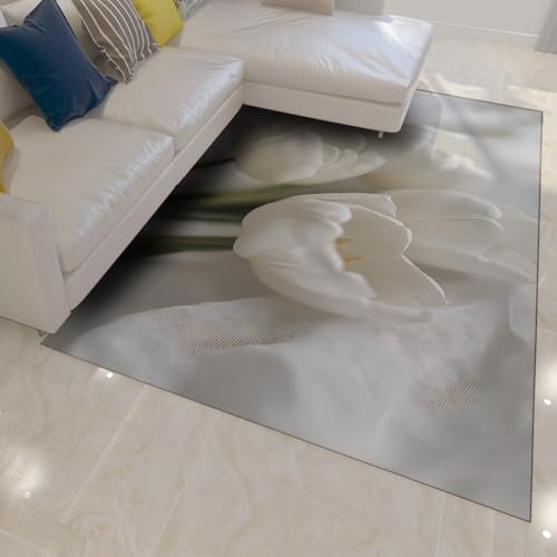 Tapis de salon 120x150cm blanc à fleurs de tulipes pour chambre moderne