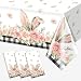 Vanulus 3PCS Spring Bunny Buffalo Plaid Tablecloth Disposable Waterproof Rectangular Bunny Ear Foot Flower Easter Plastic Table Cloth for Happy Easter Party Decorations Supplies 54x108 inch