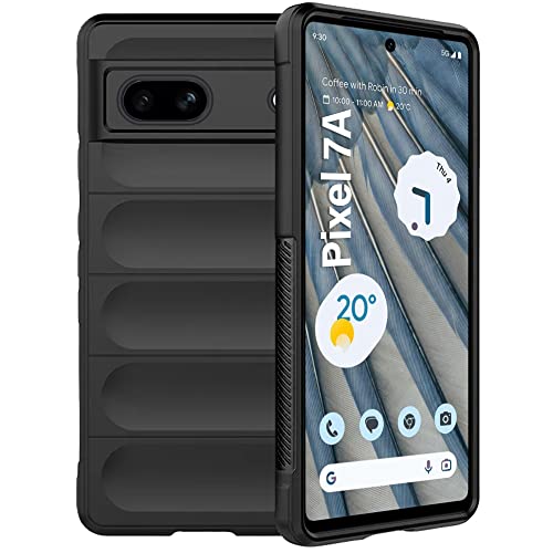Image of TheGiftKart Liquid Silicon Back Cover Case for Google Pixel 7A | Shockproof Military Grade Protection | Micro-Fibre Cloth On Inner Side | Built-in Anti-Slip Grip Case Cover for Pixel 7A (TPU, Black)