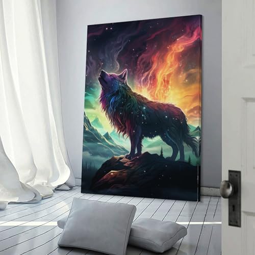 Tableau loup décoration murale peinture sur toile cadeau idéal