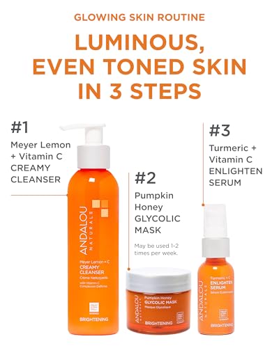 Andalou Naturals Pumpkin Honey Glycolic Mask (NEW FORMULA) - Exfoliating Face Mask with Glycolic Acid, Vitamin C for a Radiant Glow - Gentle Exfoliant Removes Dirt & Dry Skin Cells - 1.7 fl oz
