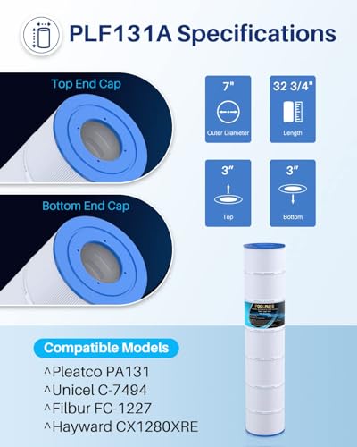 Image of POOLPURE C5030 Pool Filters Compatible with Hayward CX1280XRE, SwimClear C5025, C5030, C5020, Pleatco PA131-PAK4, Ultral-A2, Unicel C-7494, Filbur FC-1227, FC-6435, 4 X 131 sq. ft.