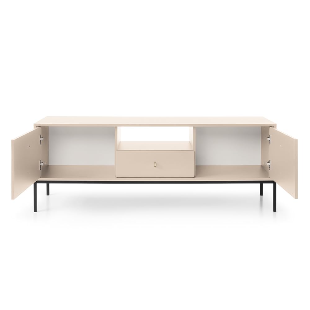 Lomadox Wohnzimmermöbel Wohnwand beige, Fußgestell schwarz, 3-teilig, 1 Kommode, 1 Lowboard, 1 Highboard