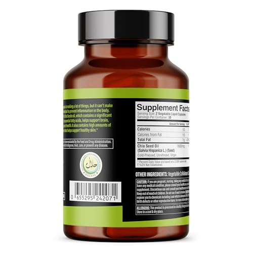 Image of Dr. HERBALIST Chia Seed Oil 1600mg Softgels - Plant-Based Superfood Supplement with Omega 3 Fatty Acids, Antioxidants & Natural Nutrients - 60 Capsules for Men & Women