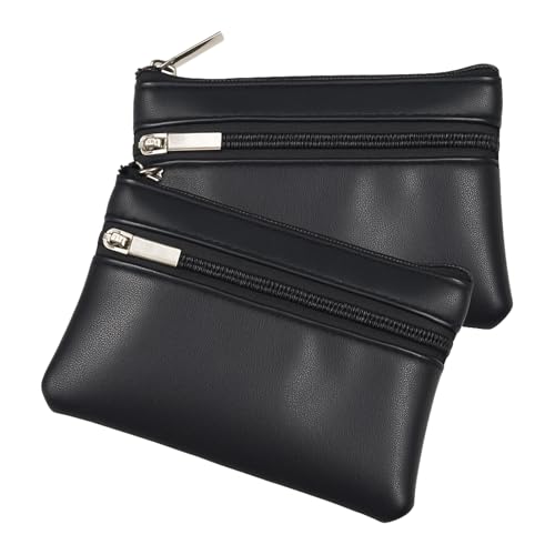 2 PCS Monedero Hombre Negro, 11x8 cm, Porta Monedas Hombre con Cremallera y Argolla, Monedero Cuero Artesanal, Carteras con Estilo, Regalo Elegante y Práctico
