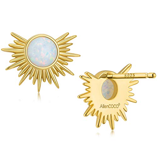 Gold Star and Sunburst Stud Earrings - AllenCOCO Ear Climbers Earrings for Women, 14K Gold Plated, 925 Silver Post Hypoallergenic