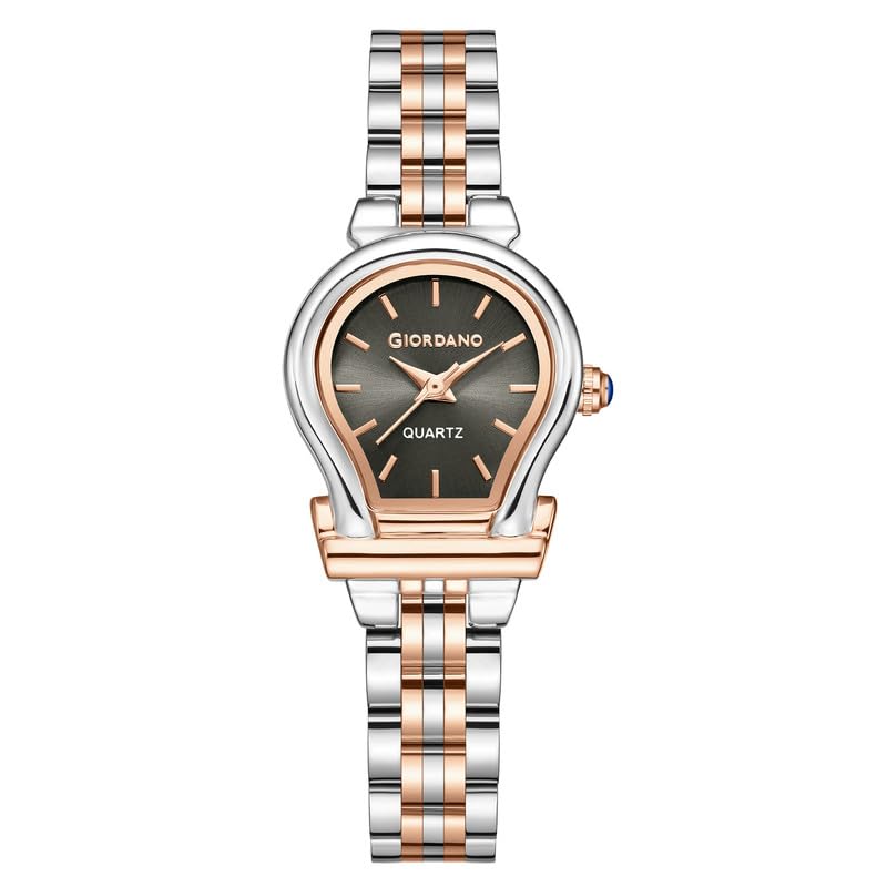 Image of Giordano Analog Quartz Watch for Women with Oval Dial, Water Drop Shaped Case, Blue Crown, Stainless Steel Strap - GZ-60155