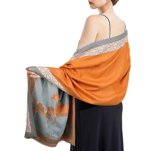 EXTREE Scarfs for Women Pashmina Silky Shawl Wrap for Evening Dressing Blanket Open Front Poncho Cape Adf-orange