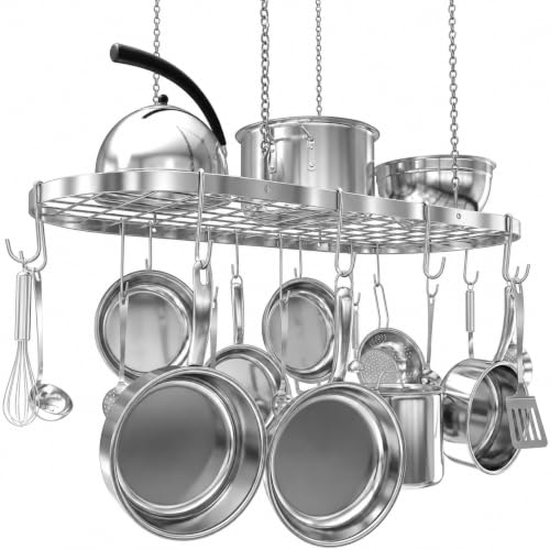 Vdomus Hanging Pot Rack - Ceiling Mount Kitchen Organizer for Pots and Pans with 15 Hooks - 33 x...