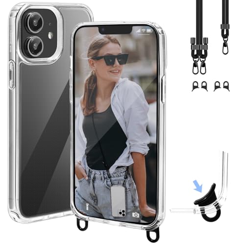 Handodo iPhone11用ケース スマホケース ショルダー アイフォン11用カバー ストラップ2種付き 取り外し可能なフック 縄掛けケース 調節可能 首掛け/肩掛け/斜め掛け 紐付き 高精細HD透明PC + 軽量 シリコン TPU 耐衝撃 傷防止