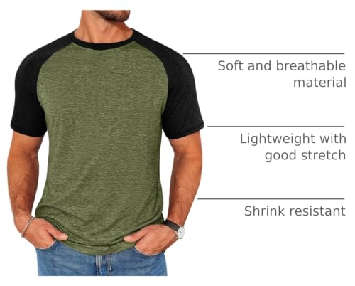Image of Runcati Mens Casual Slim Fit T Shirts Raglan Short Sleeve Crewneck Baseball Tees Color Block Workout Fashion Shirt