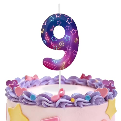 Image of Purple Number 9 Birthday Candles, Cartoon Themed Cupcake Toppers for Boys Girls Cake Decorations, Cake Toppers, Birthday Decorations Party Supplies, Number Candles for Party Decor