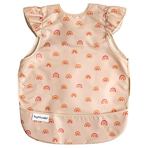 Image of Tiny Twinkle Mess Proof Baby Bib for Girls | Waterproof Toddler Bib for Eating | Baby Apron for Feeding | Machine Washable | Perfect Shower Gift (Boho Rainbow, 6–24M)
