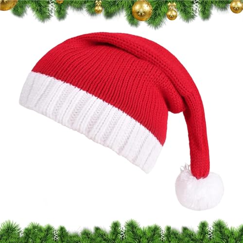 Ahuuen Gorro De Punto De Santa - Gorro Navideño Rojo Con Pompon - Para Adultos | Para Festival De Invierno Fiesta Celebración Reunión Familiar Uso Interior Y Exterior Disfraz