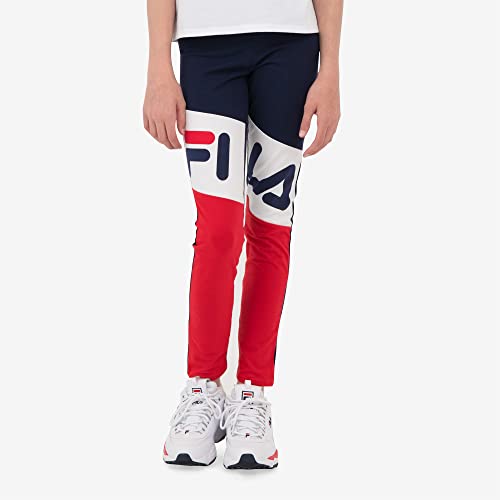 Fila Heritage Girls Athletic Stretch Jersey Legging With Color Blocking Kids Clothes (Medium, Navy) #TOP2