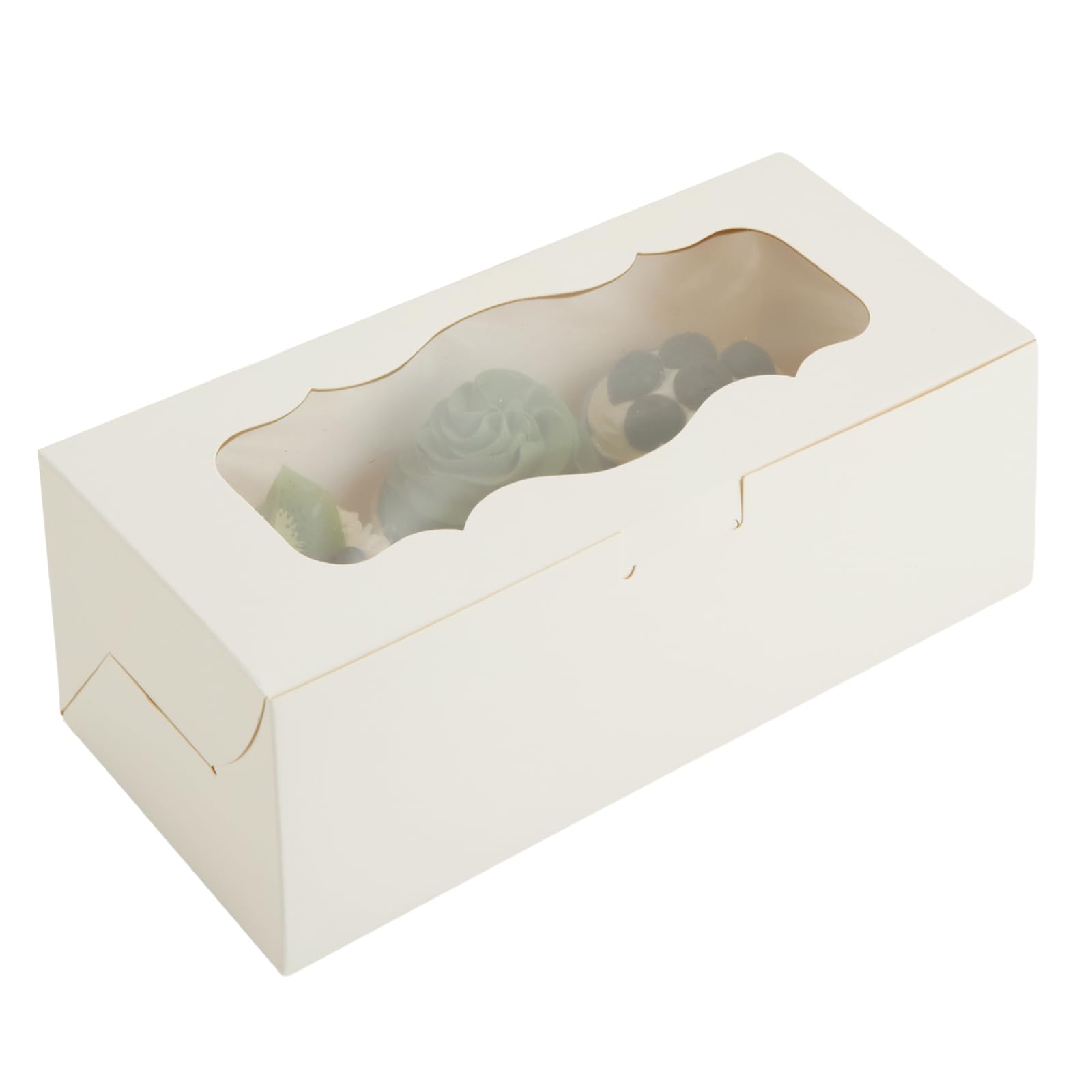 50 cajas de galletas blancas de 9 x 4 x 3.5 pulgadas con ventana para pasteles, dulces y pasteles, postres, magdalenas, donas