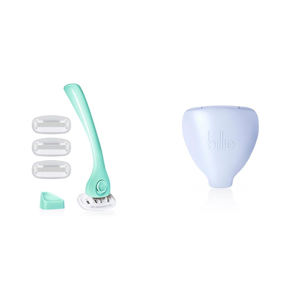 Billie Razors for Women Shave Kit – Razor + 4 x 5-Blade Razor Refills + Magnetic Holder – Minty & Women’s Razor Refill Blades 5-Blade Cartridges - 4 count