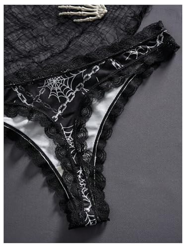 SOLY HUX Women's Gothic Lace Trim Thongs 3 Packs Funny Printed Panties Sexy Underwear4