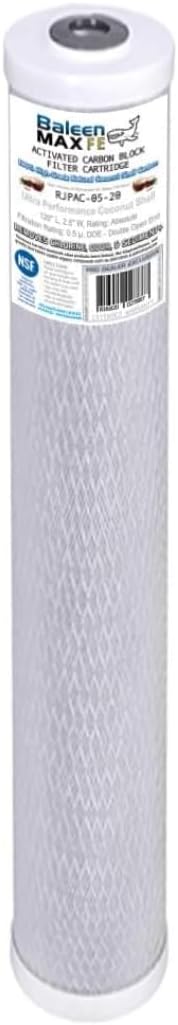 Baleen Filters 20" x 2.5" 0.5 Micron Coconut Shell Performance Carbon Filter Cartridge Replaces Hydronix SMCB-2520, Watts MAXVOC-20, Pentek CBC-20 (1 SINGLE)