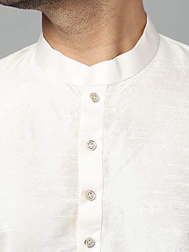 Image of Uri and MacKenzie Men's Silk Blend Solid Pathani Kurta with Readymade Pajama Pant Set