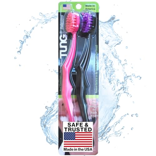Tung Brush Tongue Cleaner Plastic Tung Scraper Tongue Cleaning to Fight Bad Breath Halitosis Defense USA Made 2-Pack