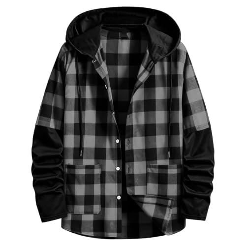 Men Flannel Shirts Casual Long Sleeve Button Down Shirt Plaid Hooded Jacket - image 6