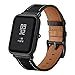 TopTen Cuir Véritable Sports Poignet Bracelet Sangle, Accessoires de Remplacement pour Remettre en État Huami Amazfit BIP Smart Watch, Noir