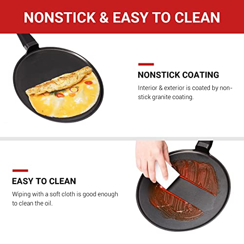 Sakuchi 11 Inch Induction Crepe Pan, Nonstick Dosa Pan For Stove Tops, Tortilla Pan For Glass Cooktop, Tawa Pan For Roti, Black #TOP2