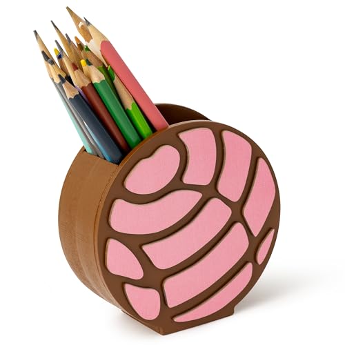 MALLMALL6 Mexico Concha Pencil Holder - 3D Mexican Bread Pink Wooden Pen Holder, Back to School Funny Caddy Case Gift for Kids, Desktop Storage Organizer for Classroom Teacher Office