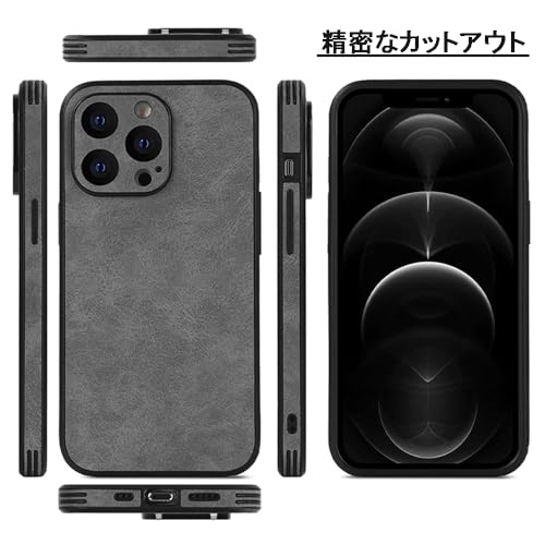 JOOBOY iPhone 14 Pro 用 ケース 耐衝撃 薄型 コンパクト メンズ PC素材 + 背面 高級なPUレザー ハードカバー マット加工 指紋防止 上質な手触り カメラ保護 アイフォン14プロ 携帯カバー (ブラック, iPhone14 Pro)