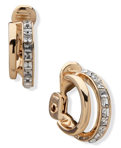 ANNE KLEIN Women's Gold Tone EZ Comfort Clip Hoop Earring featuring crystal accents