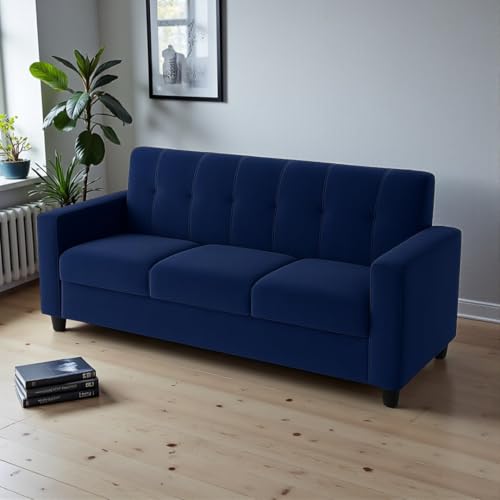 Image of FURNY Asano 3 Seater Fabric Sofa Set (Blue) | Durable Comfort | Modern Design | Ideal for Living Room