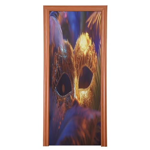 FLildon Masquerade Mask Golden Mardi Gras Door Cover Decoration, Party Accessory Porch Decor for Festive Ornament Room Door Covers 35 x 79 Inch